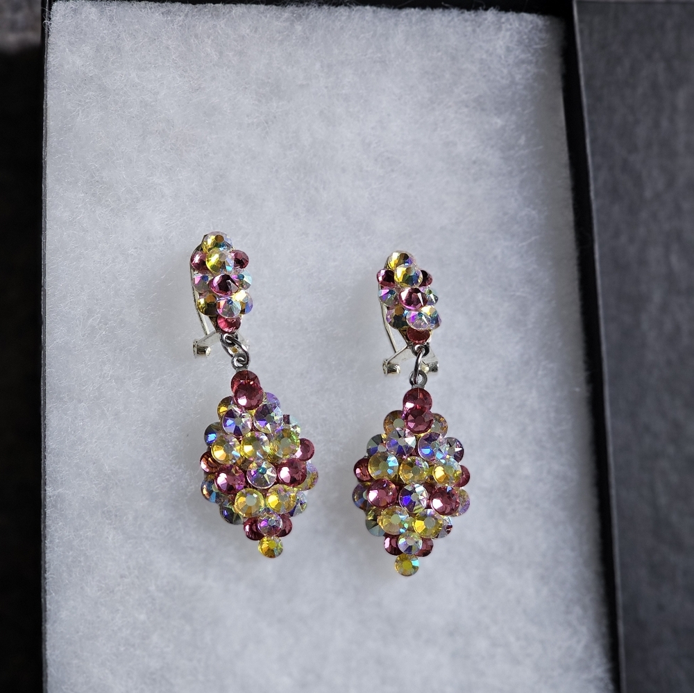 LJCustom pink yellow and clear 2" earrings